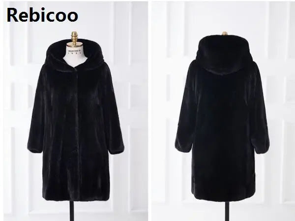 Autumn and winter imitation fur coat hoodies long section Slim imitation fur coat - Premium Coats & Jackets for sale