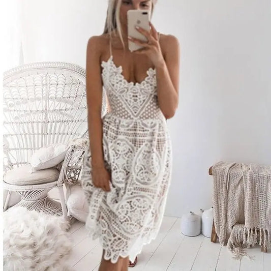 Lace dress with sexy halter, party elegance - Premium Dress for sale