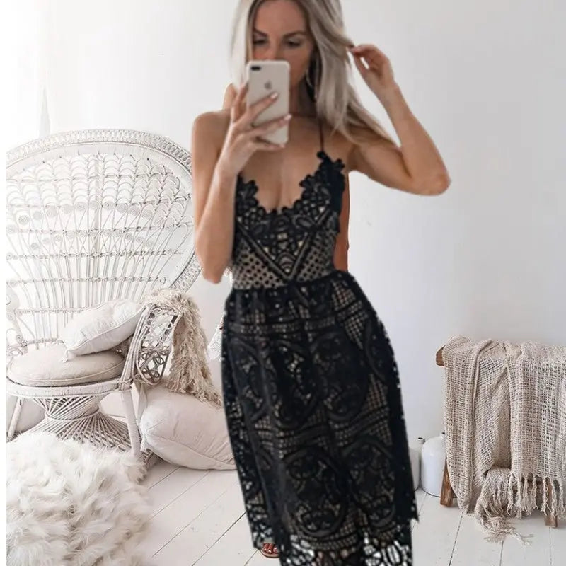 Lace dress with sexy halter, party elegance - Premium Dress for sale