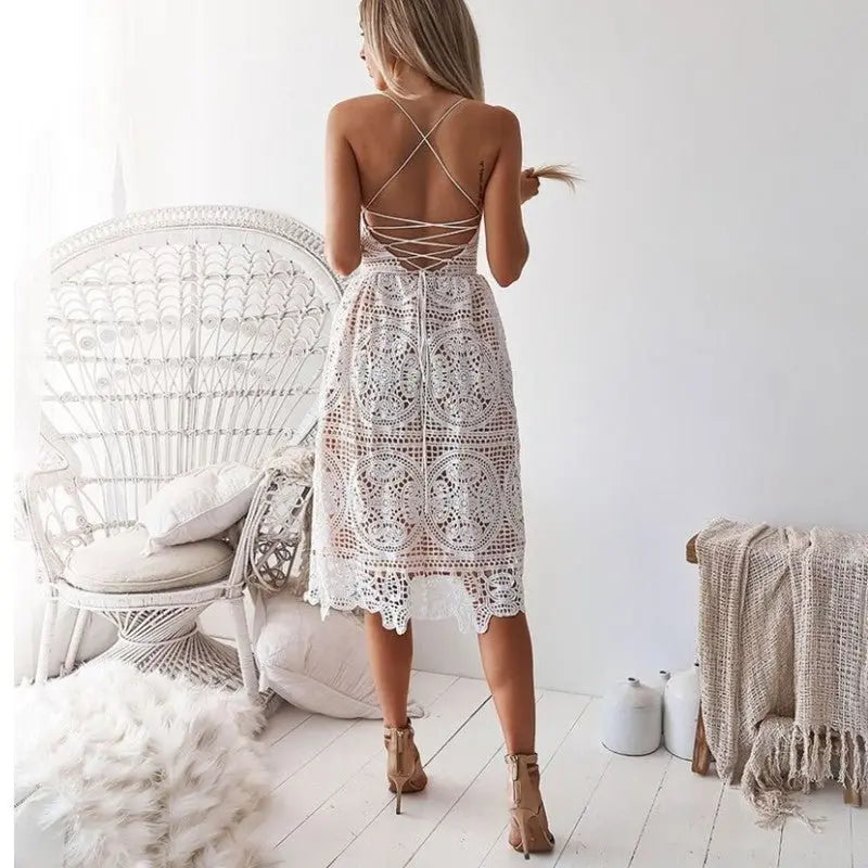 Lace dress with sexy halter, party elegance - Premium Dress for sale