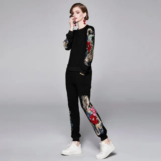 Embroidery Sports Suit Female Casual Sweater Two - piece Trousers - Premium Jumpsuits & Rompers for sale
