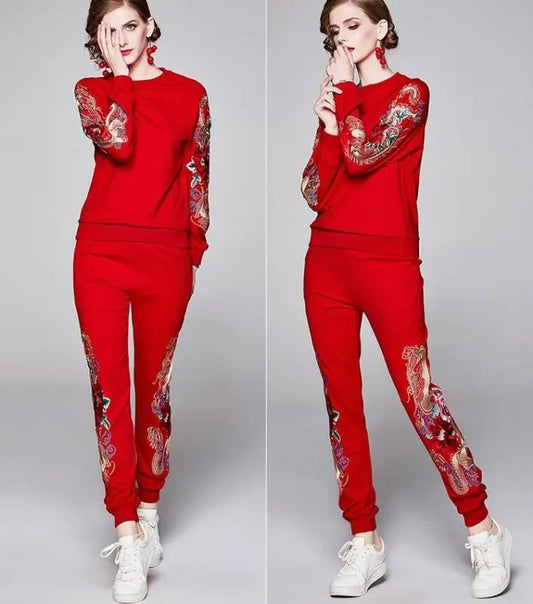 Embroidery Sports Suit Female Casual Sweater Two - piece Trousers - Premium Jumpsuits & Rompers for sale