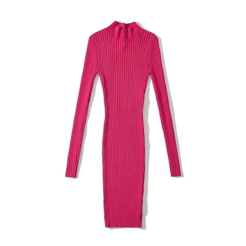 Fashion Women's Dress Stand Collar Slim Back Button Backless Long Sleeve Mini Knitted Dresses Autumn New - Premium Dresses for sale