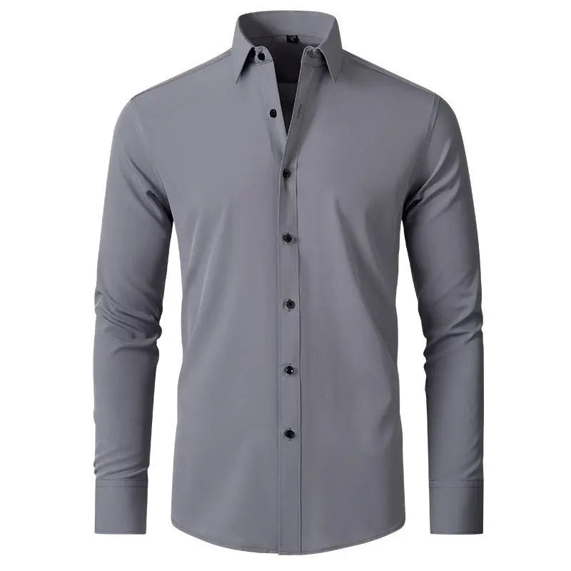 Four Sided Stretch Iron Free Men's Long Sleeve Shirt Mercerized Vertical Sense European Men's Shirt