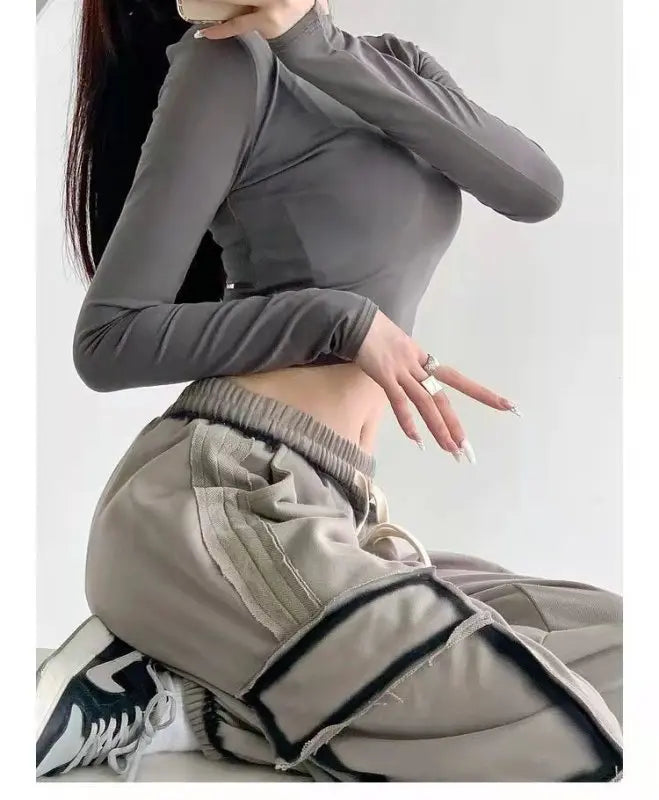Goth Grey Drawstring Loose Sweatpants - Premium Pants for sale
