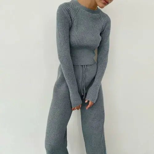 Knitted Wide-leg Pants and Top Set