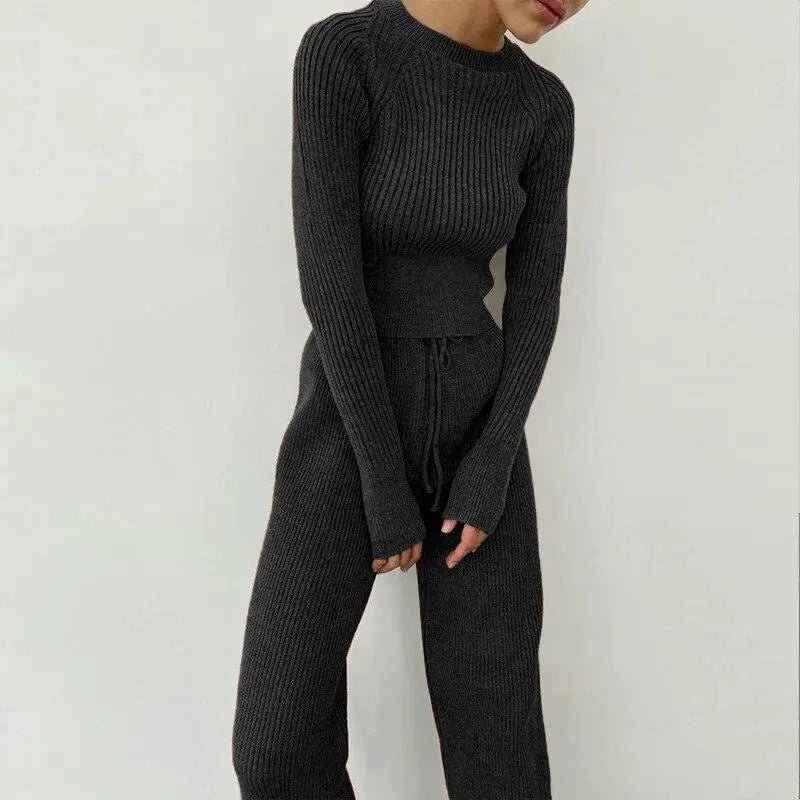 Knitted Wide-leg Pants and Top Set