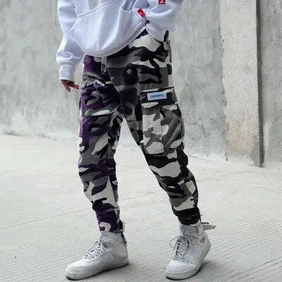 Men camouflage cargo jogger pants teenager hip pop camo Harajuku trackpants male