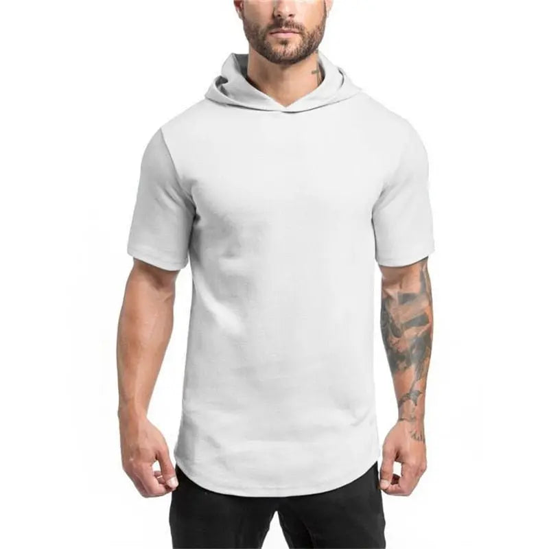Mens Bodybuilding Hoodies - Gyms Hooded Short Sleeve Fitness Clothing - Premium Shirts & Tops for sale