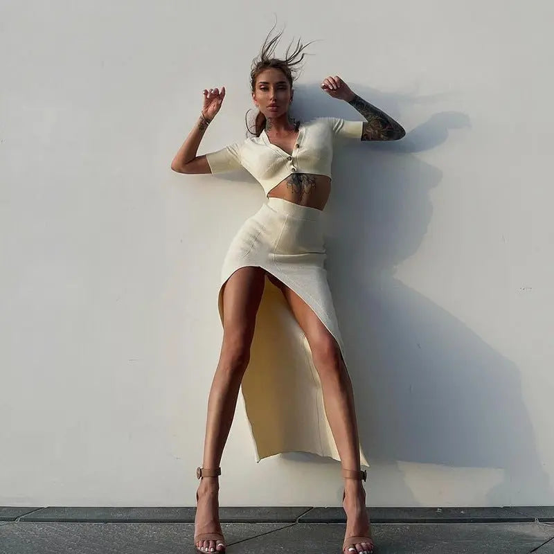 New Bright Knitted Hollowed - Out Waist Dress Sexy Breast Midi Dress Summer Suitable For Women - Premium Dresses for sale