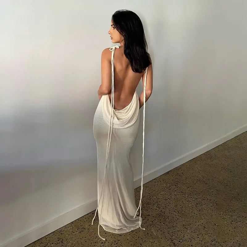 New Sexy Slim Hot Girl Long Dress Lace up Open Backpack Hip Dress Long Dress Women - Premium dresses for sale