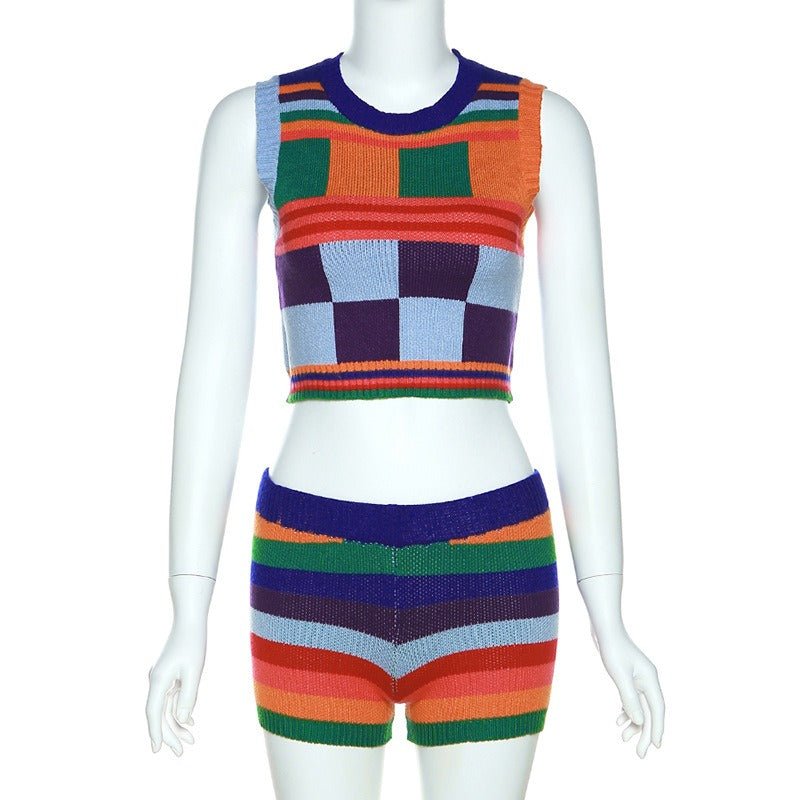 Spring New Women's Fashion Sleeveless Tank Top High Waist Slim Fit Hip Lift Short Knit Set