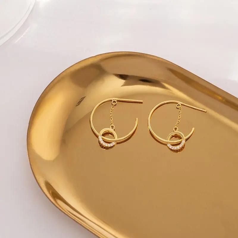 Sterling Silver Stud Earrings Women Summer C Shaped Geometric Abstract Niche Design Trendy