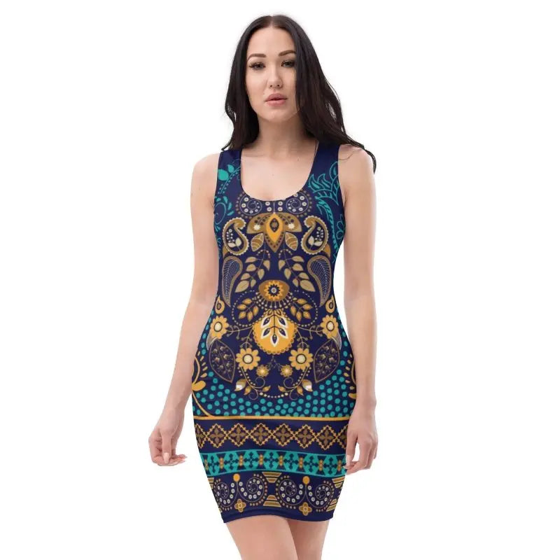 Sublimation Cut & Sew Dress - Indian ornament blue - Premium Dresses for sale