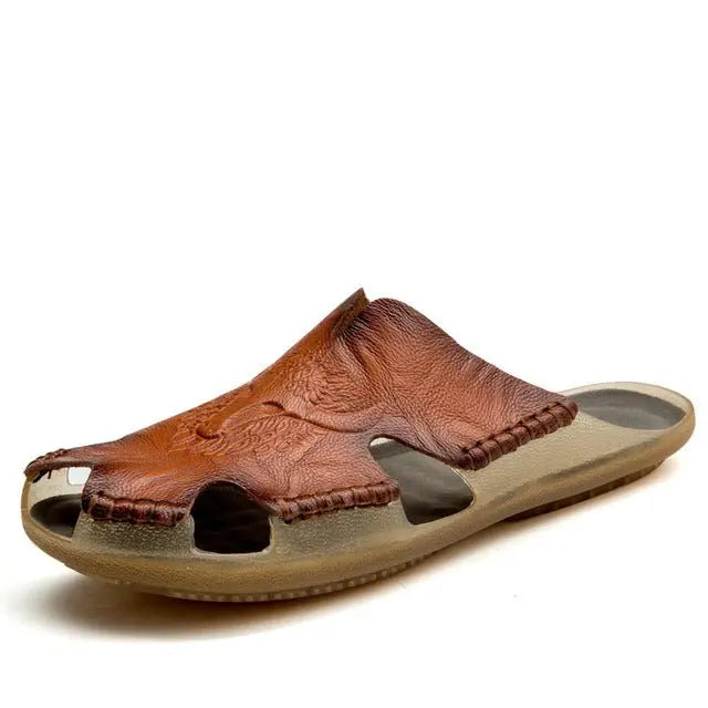 Summer Breathable Men's Sandals Soft Leather Casual Shoes