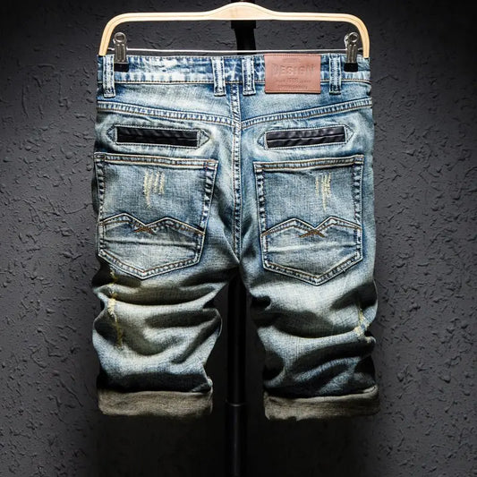 Summer Fashion Brand Design Blue Men Streetwear Ripped Bermuda Jeans Short - Premium Pants for sale