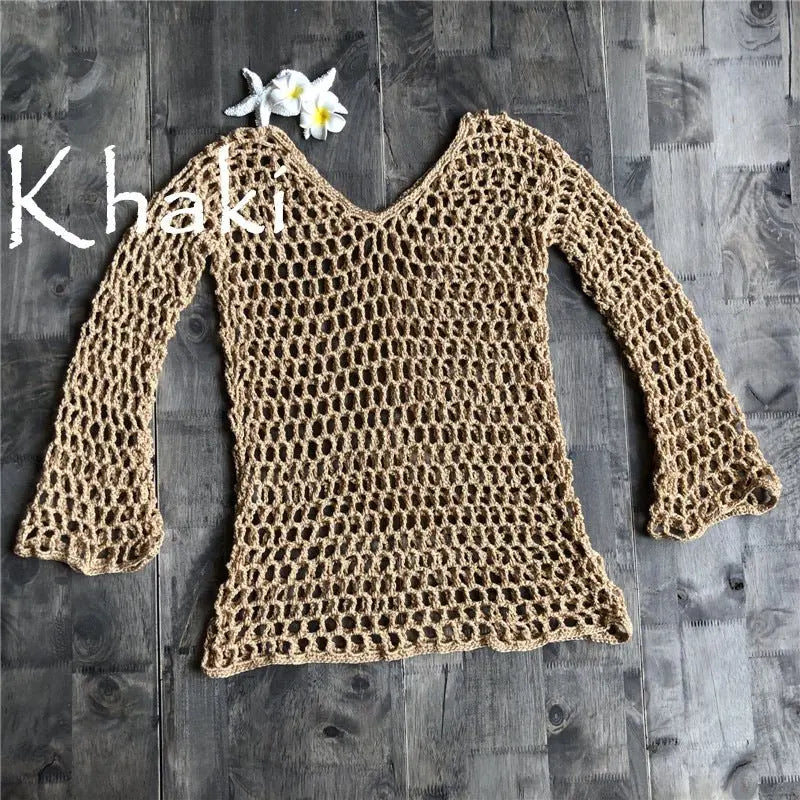 Summer Popular Fishnet Beach Cover Up Sexy Cutout Beach Shirt Sun Protective Clothing