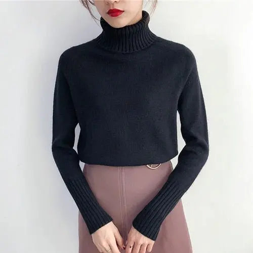 SURMIITRO Knitted Sweater Women Autumn Winter Korean Cashmere Turtleneck Long Sleeve Pullover Female Jumper Knitwear