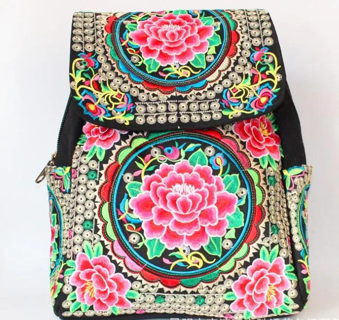 Vintage Embroidery Ethnic Canvas Backpack Women Handmade Flower Embroidered Travel Bags Schoolbag Backpacks