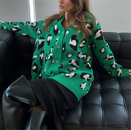 Winter Beige Leopard Print Cardigan