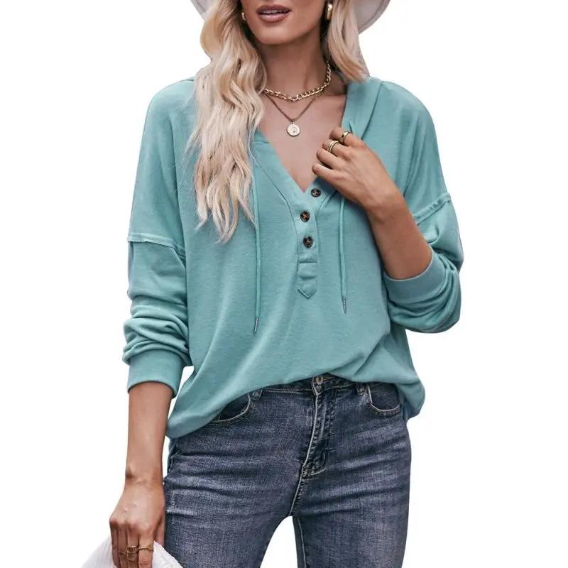 Women Clothing Autumn Winter Casual Loose Solid Color Hoodie Sweater