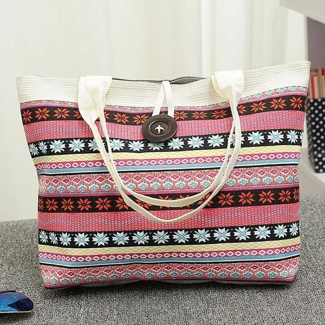Women Handbag National Wind Printed Canvas Tote Casual Beach Bags Women Shopping Bag Handbags Bolsos Mujer