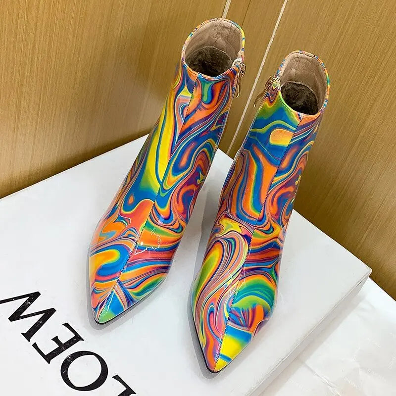 Women's New High - Heeled Autumn And Winter Thick Heel Pointed Toe Patent Leather Martin Boots - Premium Shoes for sale