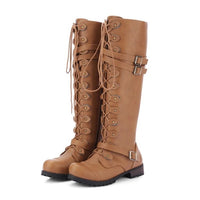 Women's Leather Tall Knight Boots with Buckle Detail