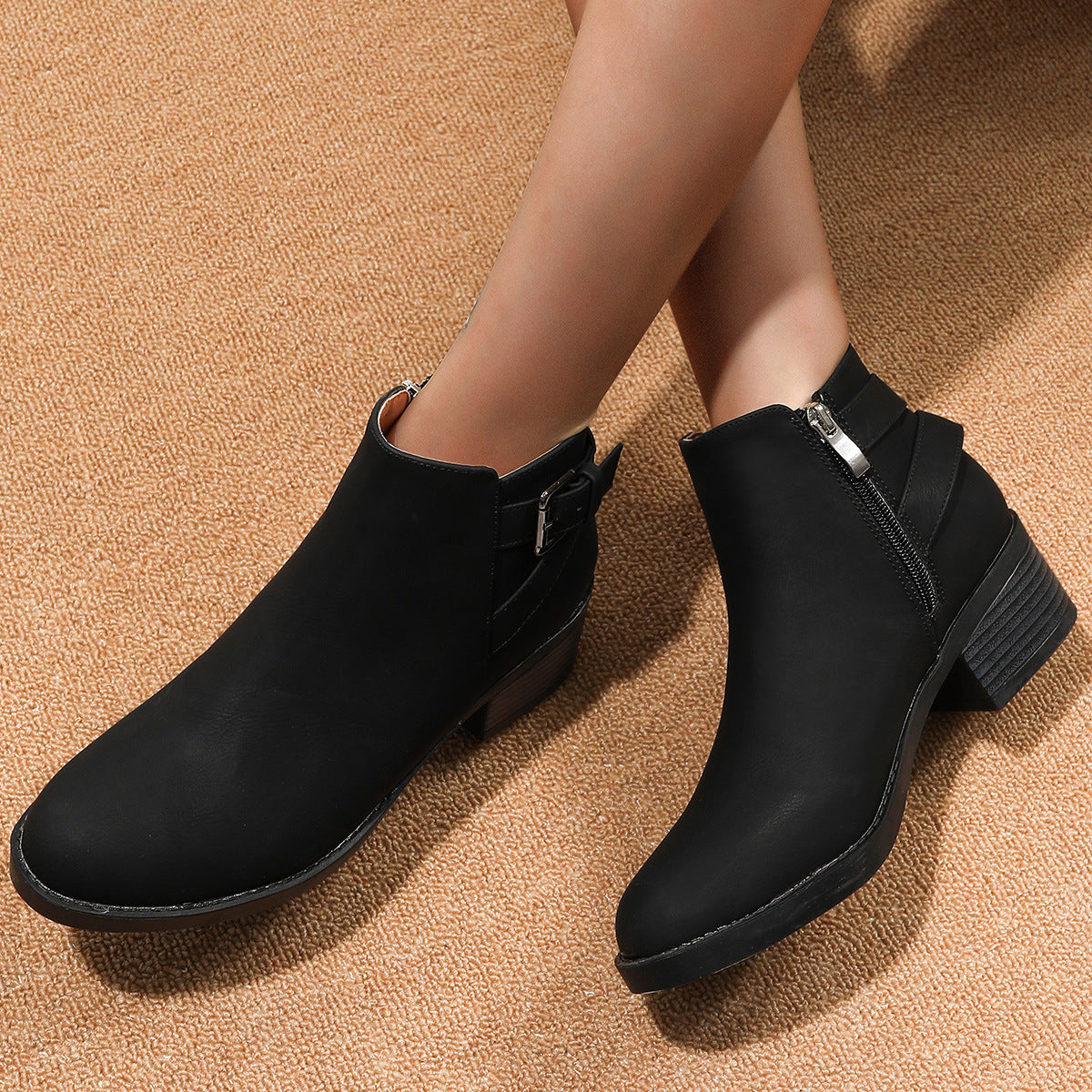 Women's Round-Toe Chunky Heel Ankle Boots