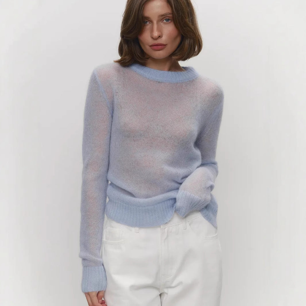 Women's Sheer Long Sleeve Knit Blouse