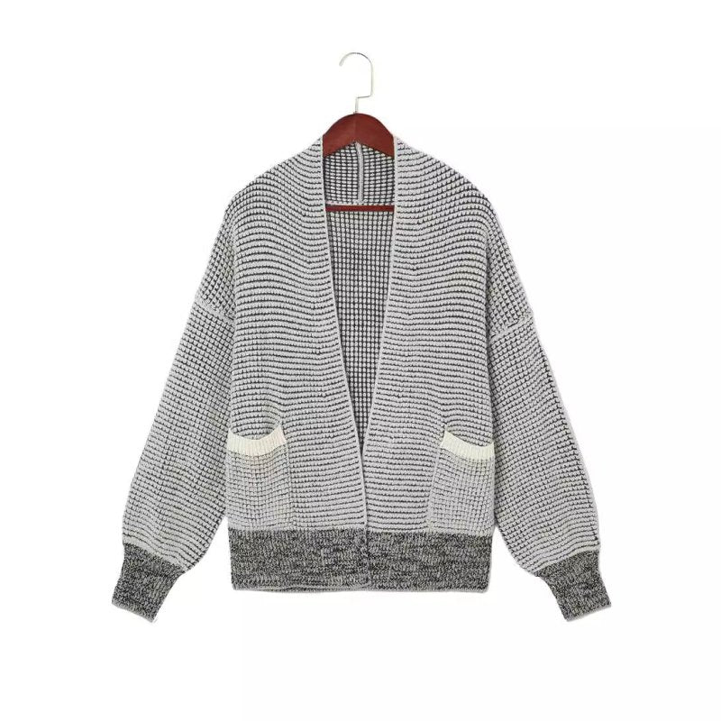 Autumn Long Sleeved Cardigan Women Solid Color Long Loose Collarless Thermal Sweater Women