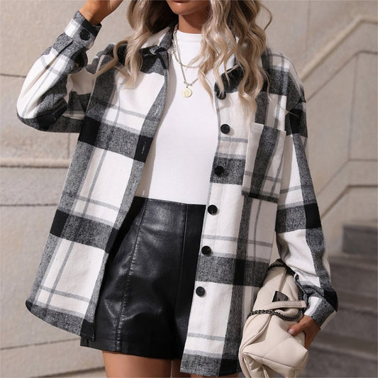 Autumn Plaid Brushed Shirt College All Matching Casual Cardigan