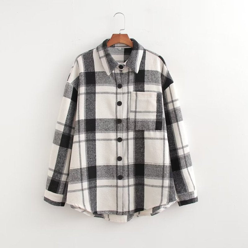 Autumn Plaid Brushed Shirt College All Matching Casual Cardigan