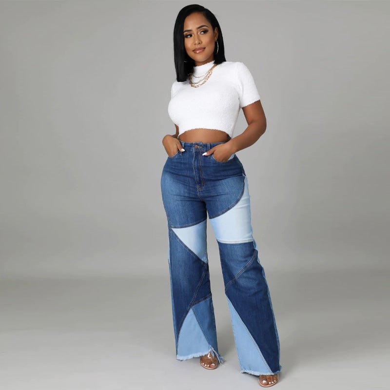 Autumn plus Size Women Wide Leg Pants Two Tone Jeans