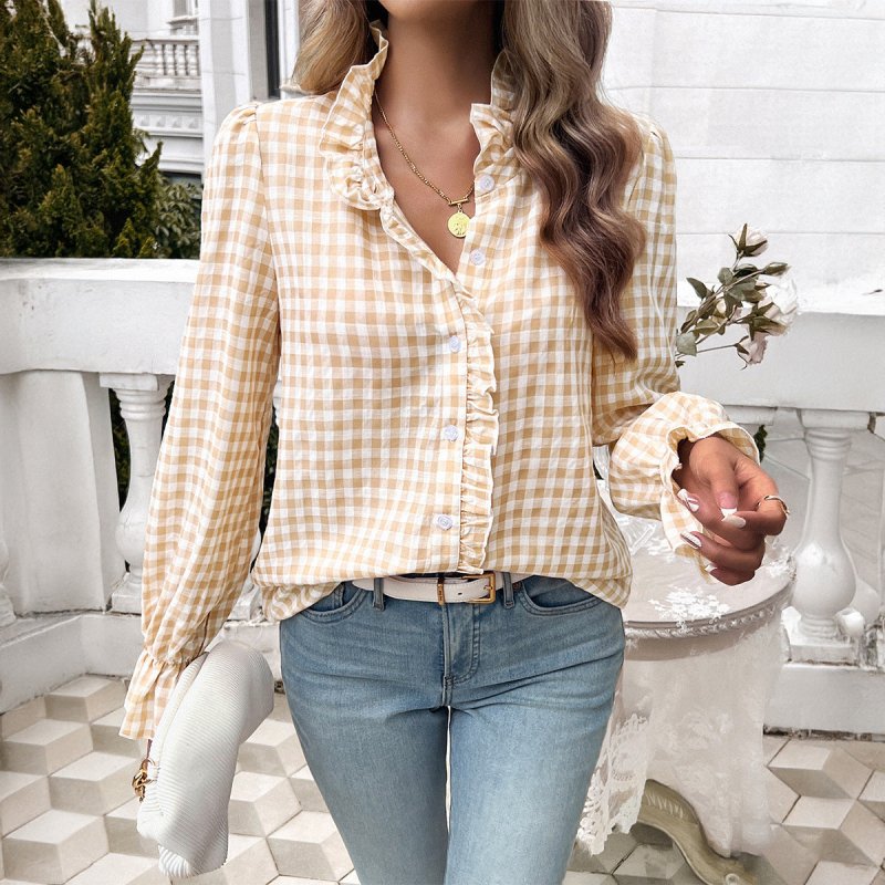 Autumn Winter Coat Women French Contrast Color Button Shirt