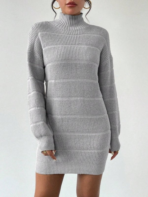 Autumn Winter Half Turtleneck Knitted Dress Women Clothing Fashionable Solid Color All Matching Sexy Hip Dress