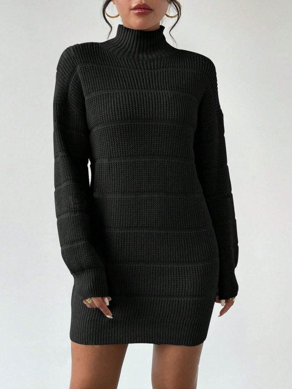 Autumn Winter Half Turtleneck Knitted Dress Women Clothing Fashionable Solid Color All Matching Sexy Hip Dress