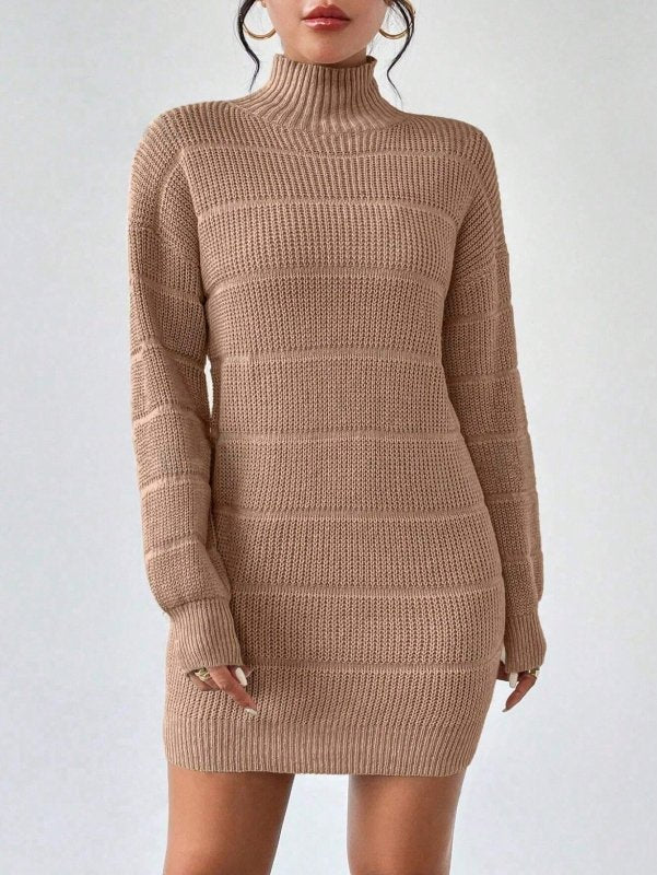 Autumn Winter Half Turtleneck Knitted Dress Women Clothing Fashionable Solid Color All Matching Sexy Hip Dress