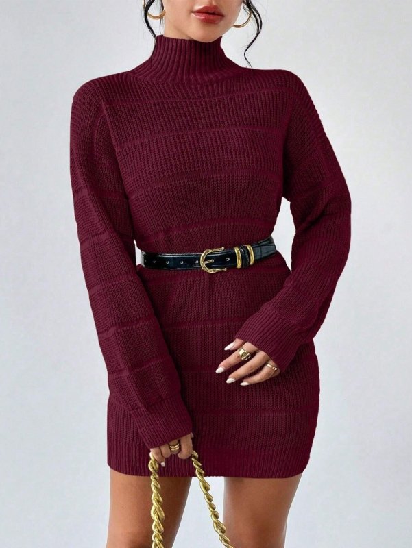 Autumn Winter Half Turtleneck Knitted Dress Women Clothing Fashionable Solid Color All Matching Sexy Hip Dress