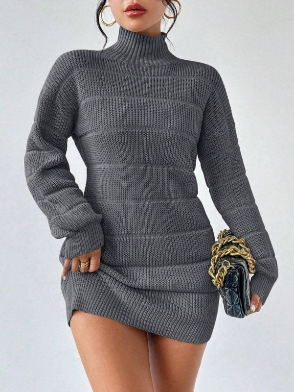 Autumn Winter Half Turtleneck Knitted Dress Women Clothing Fashionable Solid Color All Matching Sexy Hip Dress