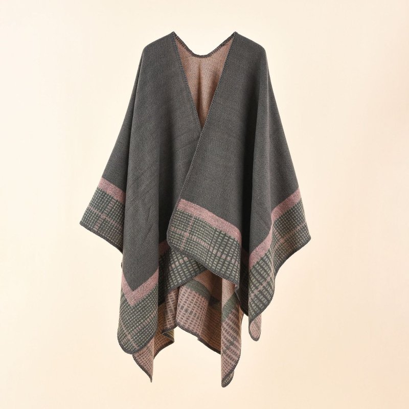 Autumn Winter Solid Color Houndstooth Pattern Herringbone Warm Shawl Cashmere Cloak