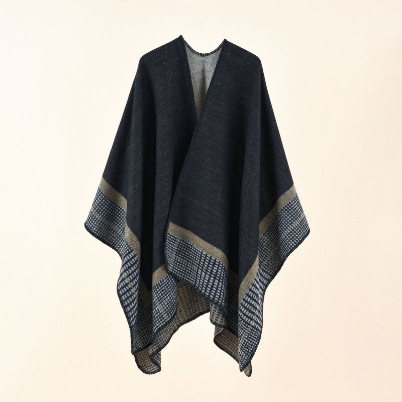 Autumn Winter Solid Color Houndstooth Pattern Herringbone Warm Shawl Cashmere Cloak