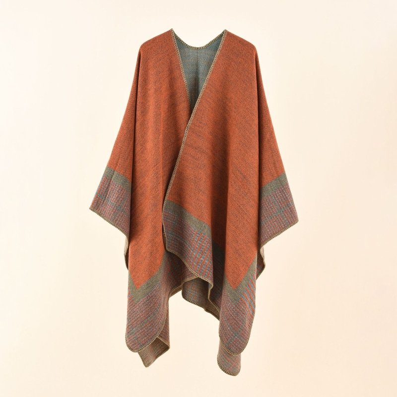 Autumn Winter Solid Color Houndstooth Pattern Herringbone Warm Shawl Cashmere Cloak