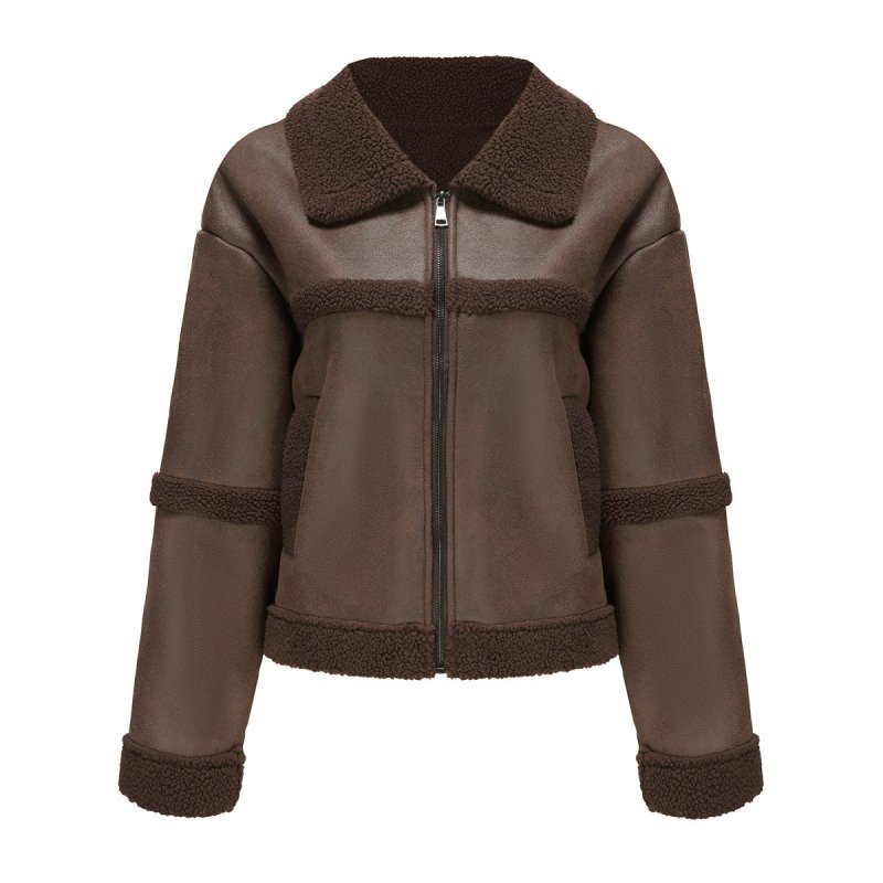 Autumn Winter Suede Women Fashionable Warm Fleece Leather Jacket Casual Windproof Coat Women Clothing