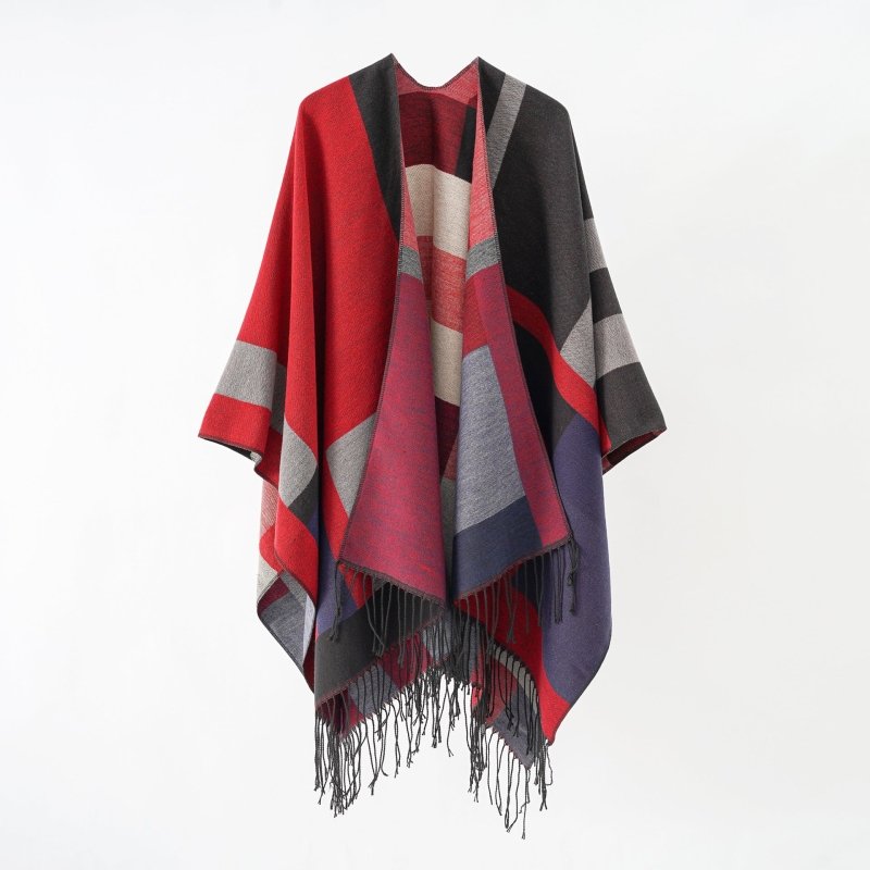 Autumn Winter Wild Keeping Warm Dual Purpose Tassel Plaid Shawl Cape Air Conditioned Room Blanket