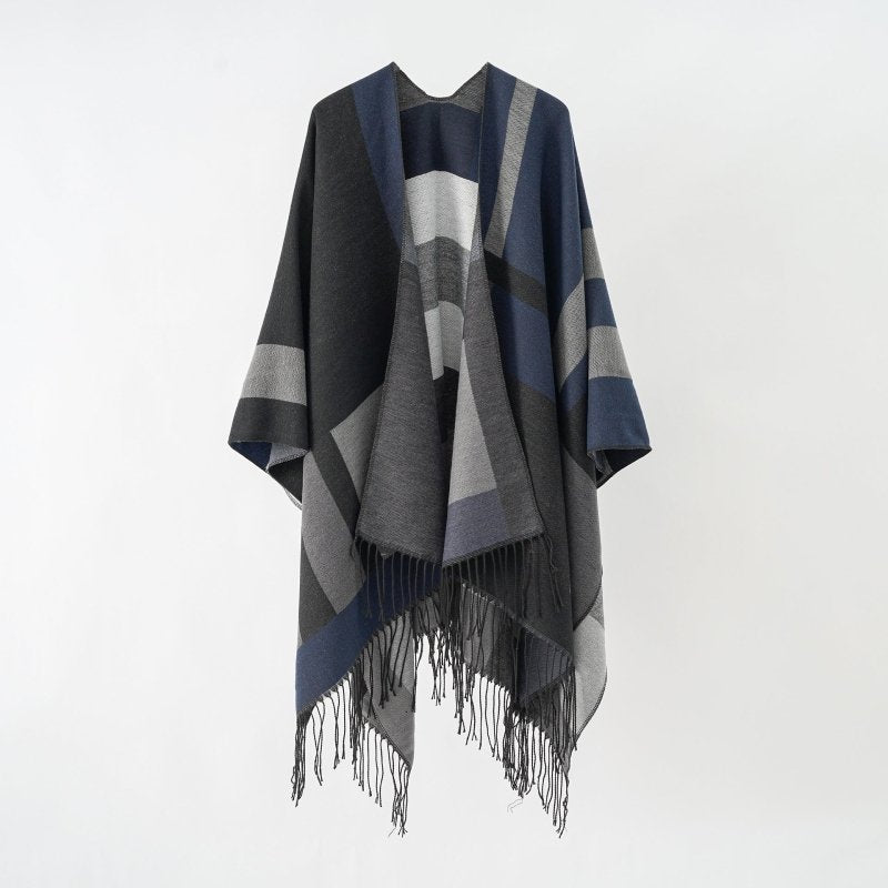 Autumn Winter Wild Keeping Warm Dual Purpose Tassel Plaid Shawl Cape Air Conditioned Room Blanket