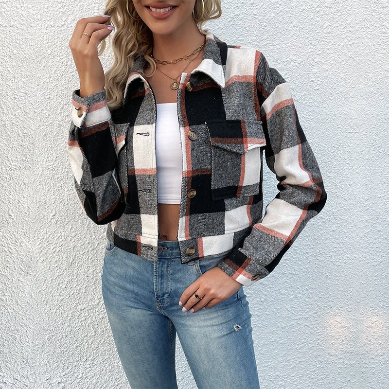 Autumn Winter Women Clothing Plaid Long Sleeve Shacket