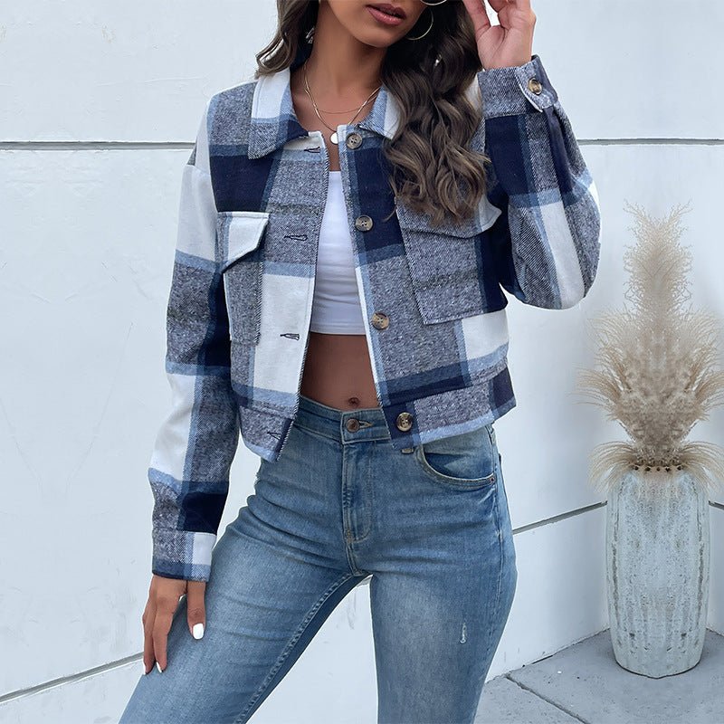 Autumn Winter Women Clothing Plaid Long Sleeve Shacket