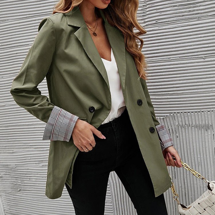 Autumn Winter Women Clothing Solid Color Polo Collar Button Slim Graceful Blazer