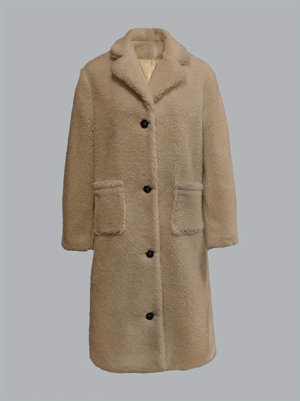 Autumn Winter Women Fur Collared Plush Coat Long Coat